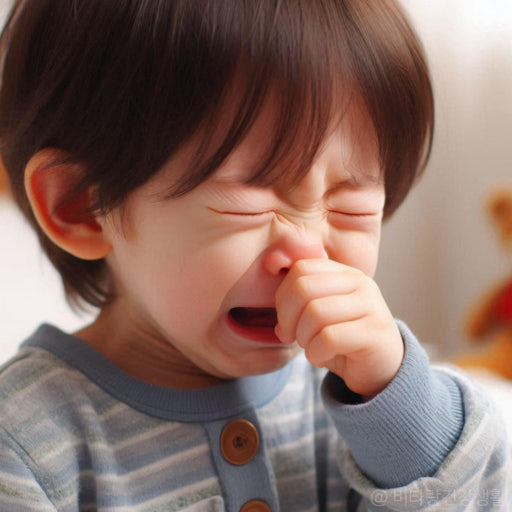 아기가 기침하는 모습의 사진