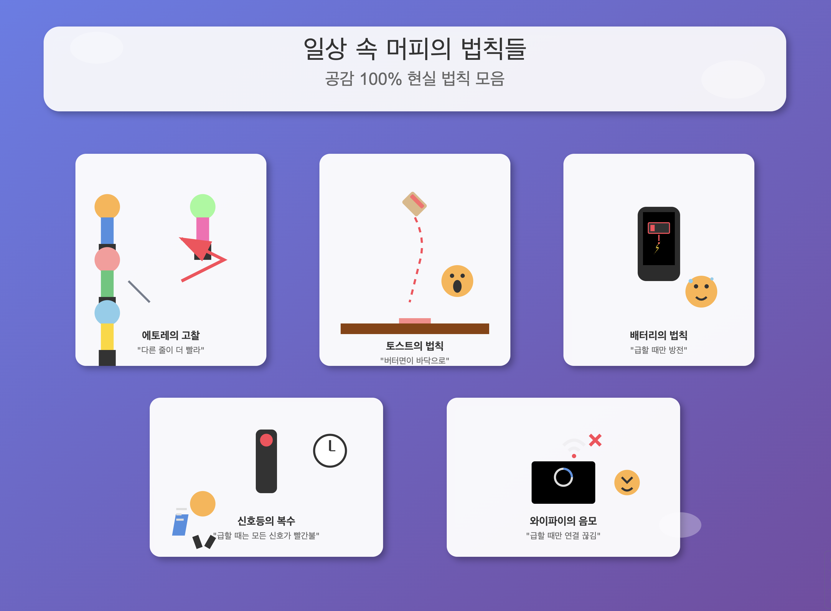 일상 속 공감 법칙 ❘ 에토레의 고찰, 토스트의 법칙, 배터리의 법칙, 신호등의 복수, 와이파이의 음모