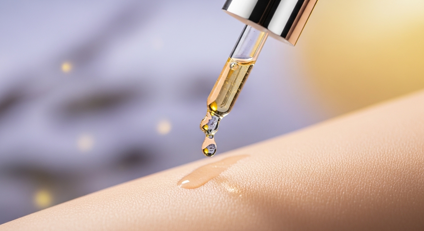 단 한 가지의 멀티 기능 에센스를 사용하여 피부에 영양을 공급하는 모습.