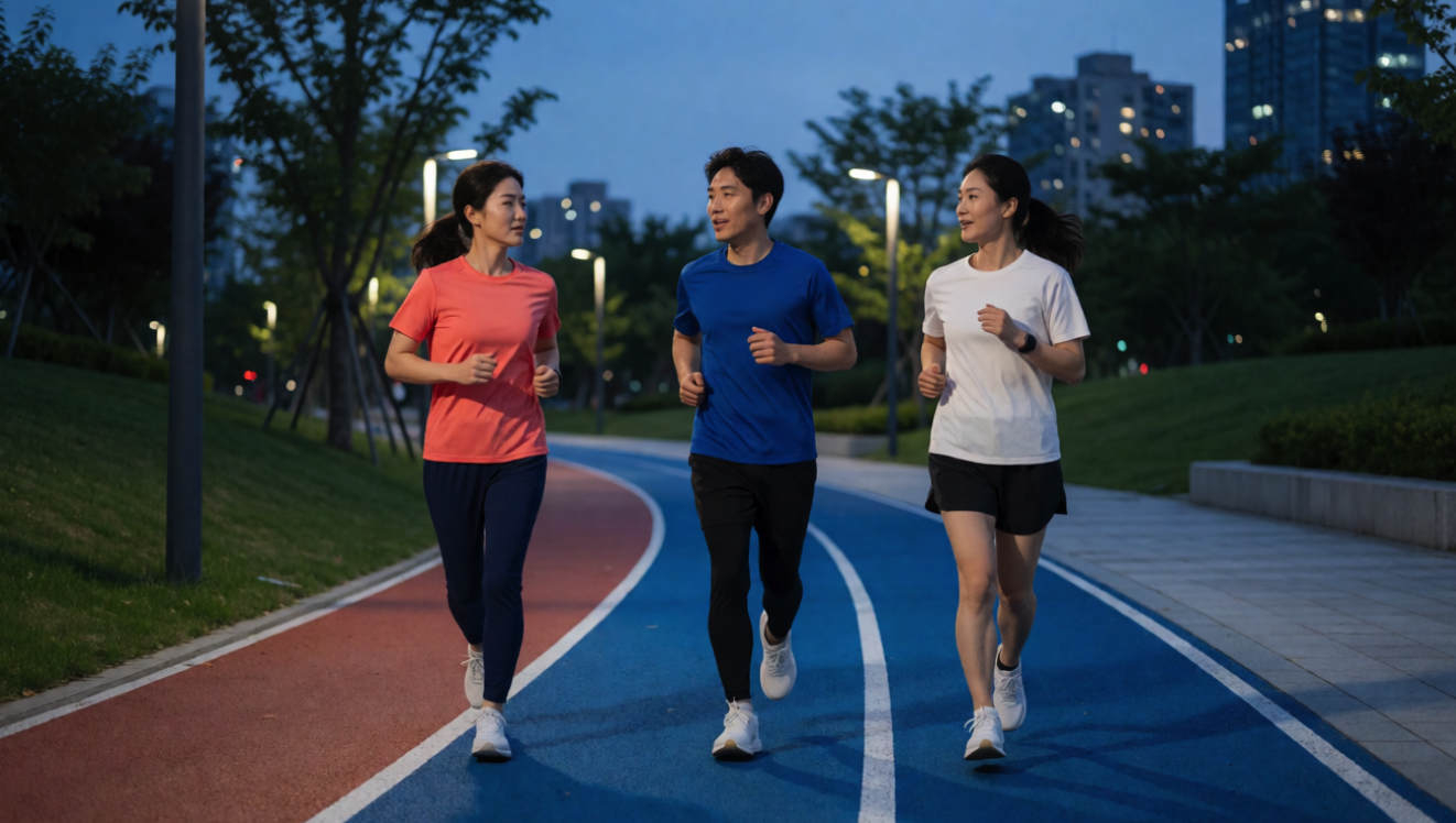 참가자가 걷기로 전환하며 후미 그룹을 확인하는 모습