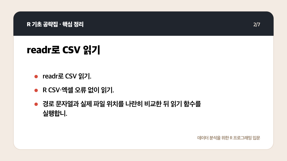 R CSV 엑셀 불러오기: readr·readxl로 오류 없이 읽는 법 핵심 정리 2