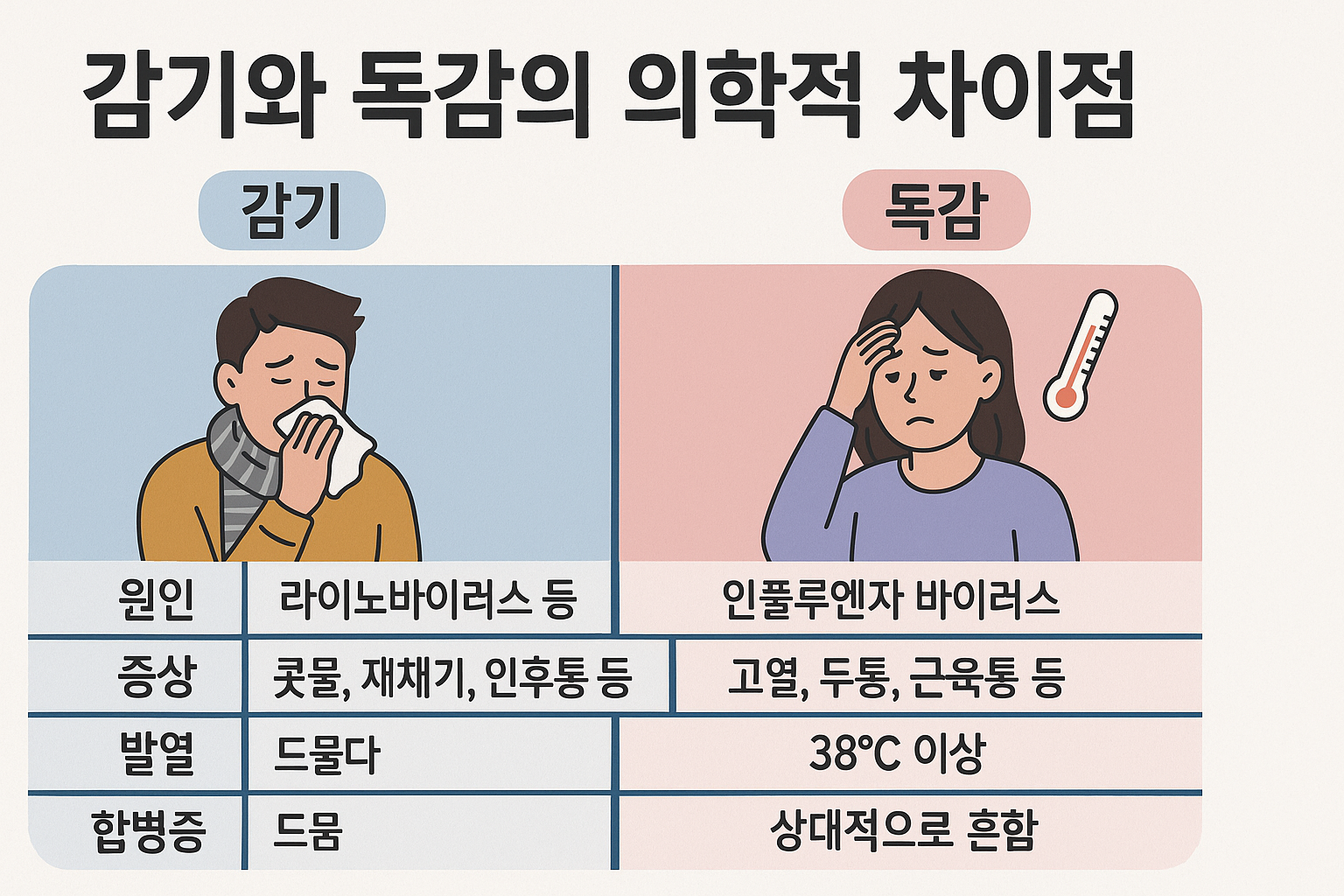 감기와 독감의 차이점