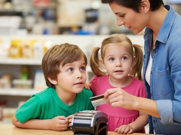 아이들과 쇼핑하는 아이 엄마