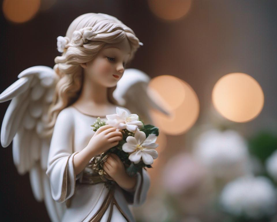 꽃을 들고 있는 천사 조각 그림
