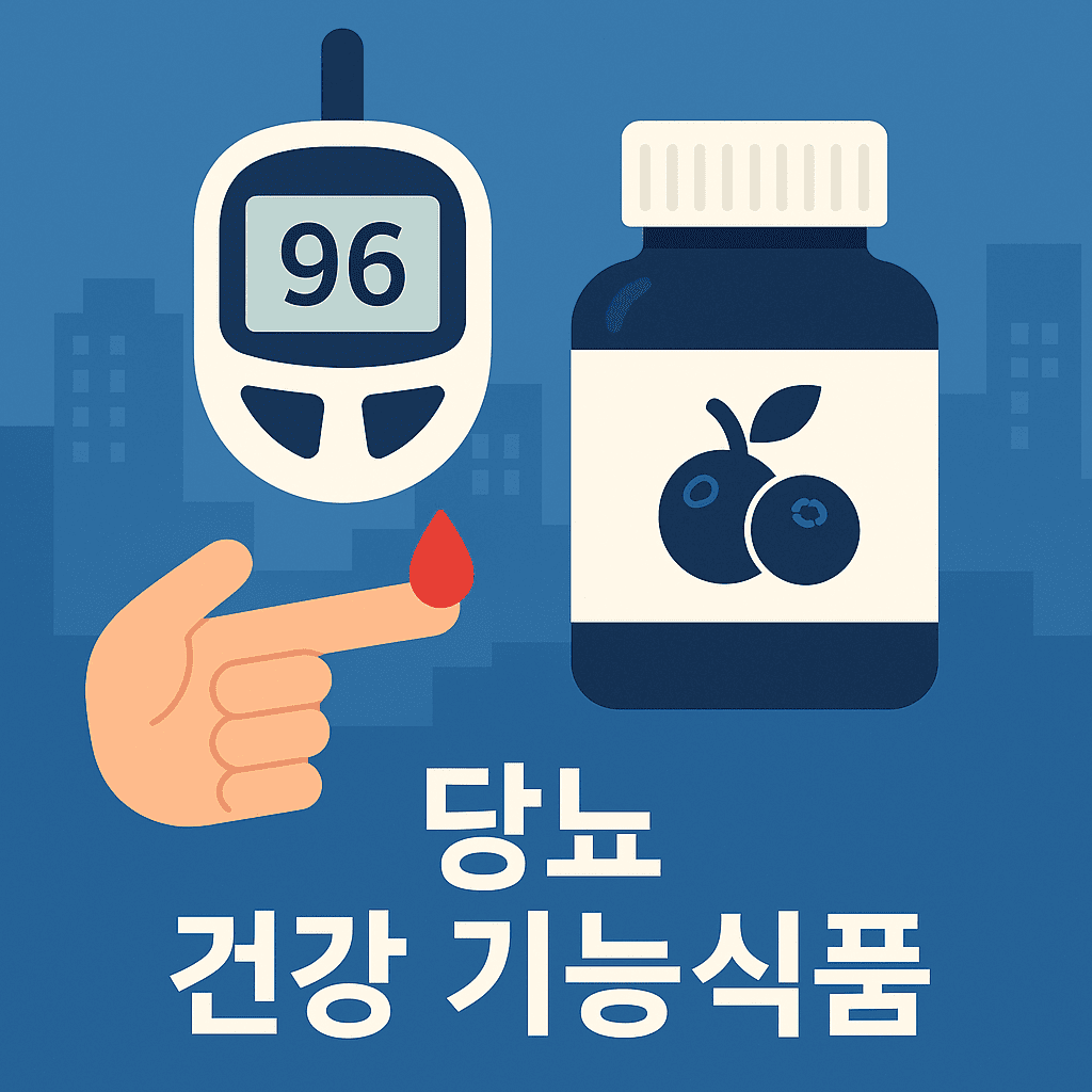 파란통-영양제-혈당그래프-채혈기-건강기능식품-아이콘과-함께-당뇨-건강-기능식품-텍스트-중앙표기