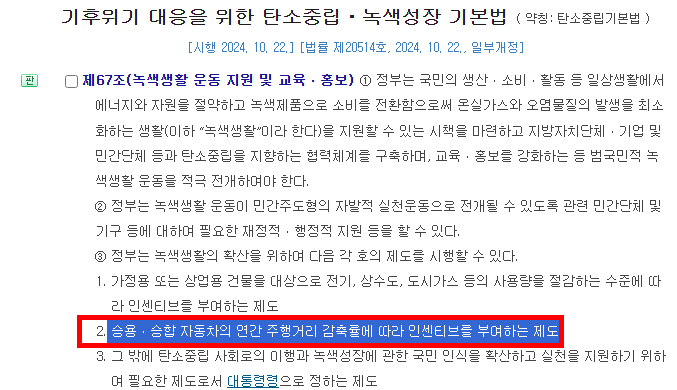 탄소포인트 자동차 인센티브 지급 법적근거