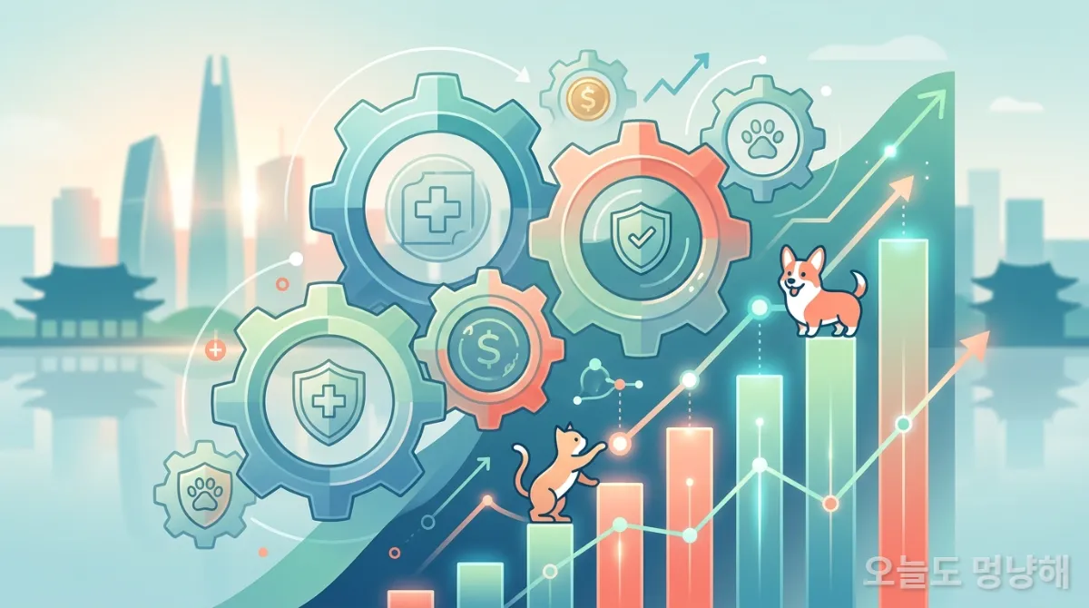 2026년 펫보험 시장의 변화와 성장 트렌드를 나타내는 일러스트