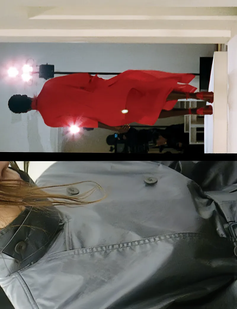 블랙 레더 트렌치 디테일 클로즈업 컷, 하이엔드 미니멀 디자이너 룩