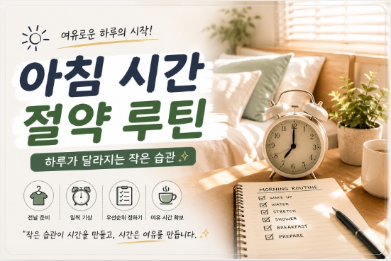 아침 시간 절약을 위한 생활습관을 설명한는 이미지