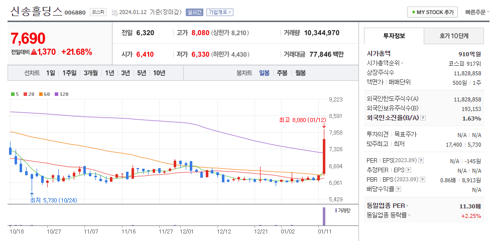 신송홀딩스 일봉차트