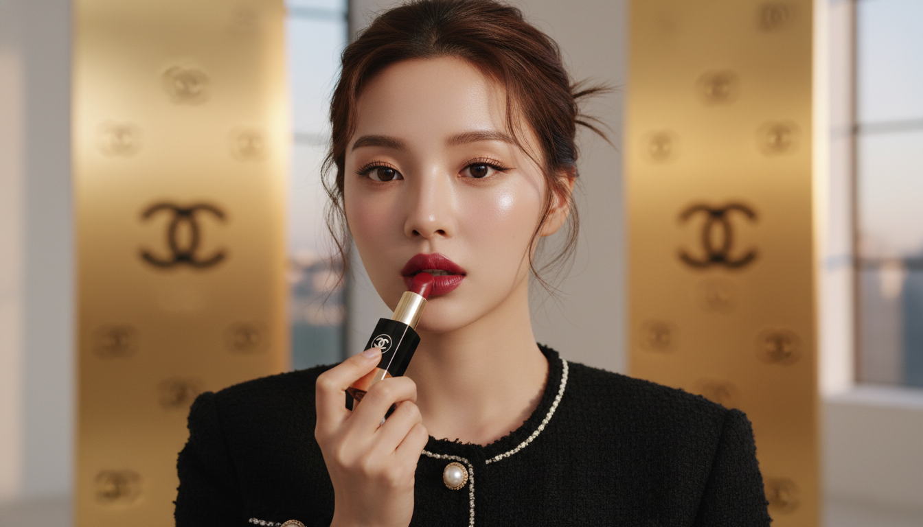 2026년 샤넬 루쥬 알뤼르 신상 립스틱을 바르고 있는 배우 고윤정의 아름다운 클로즈업 화보.