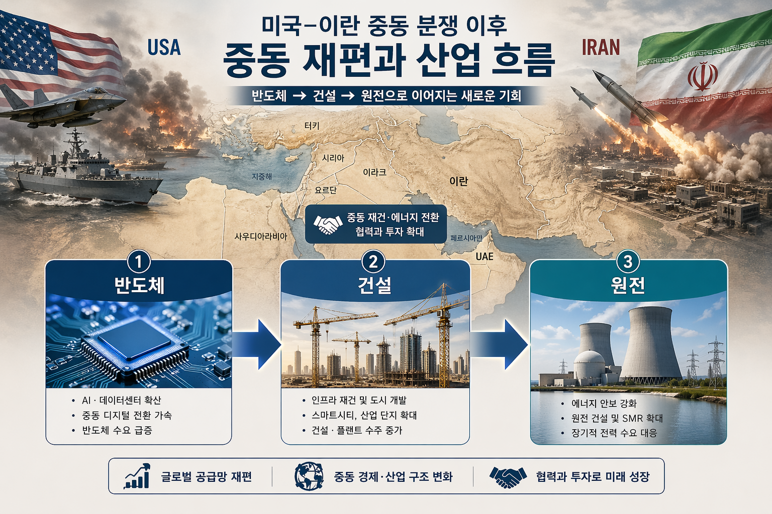 전쟁 이후 중동 재건 관련 업종에 대한 이미지