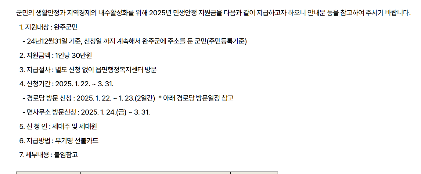 완주군 민생안정지원금 안내