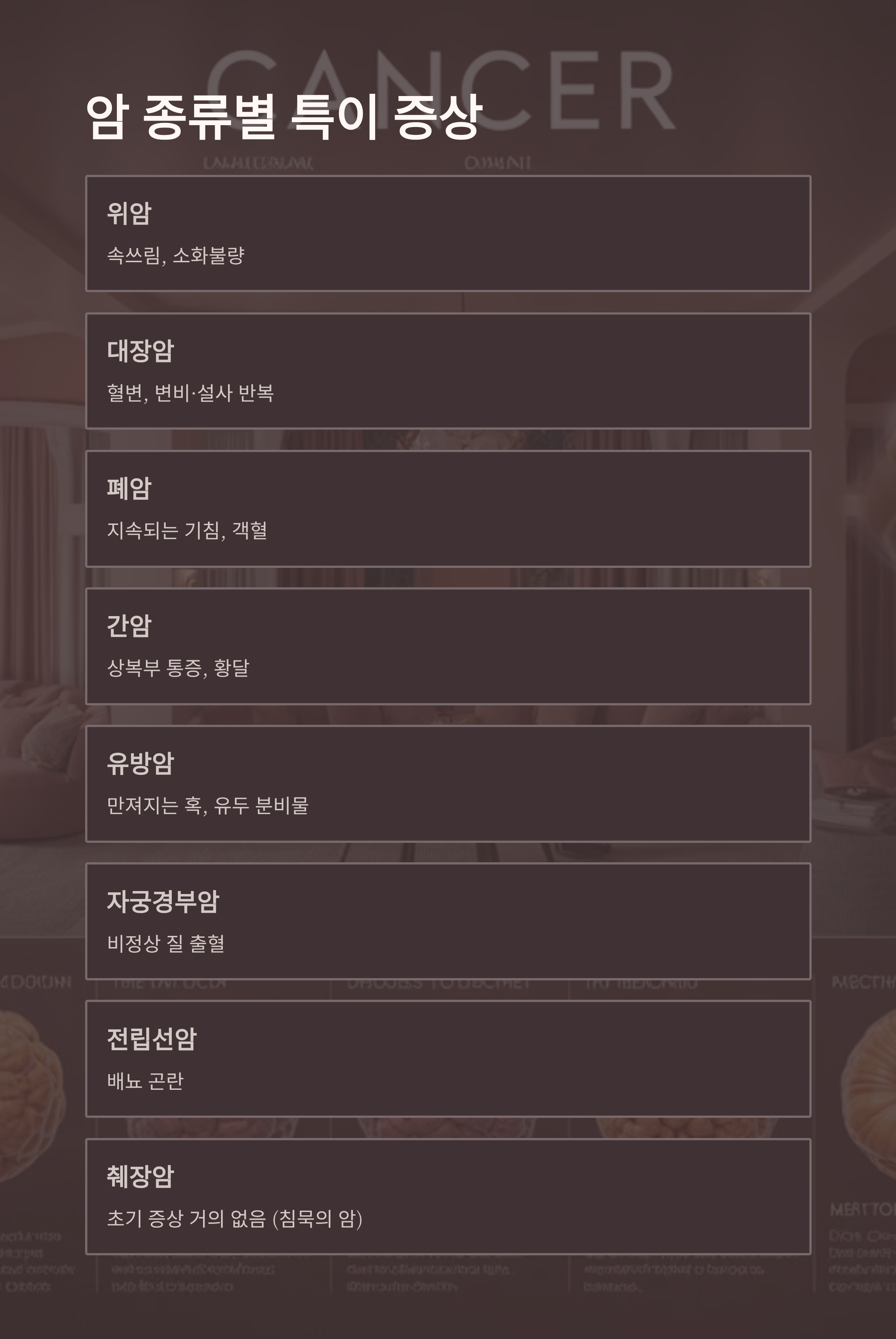 암 종류별 특이 증상