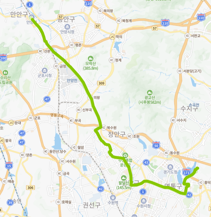 군포-수원-안양-용인-의왕-65번-버스-노선-지도