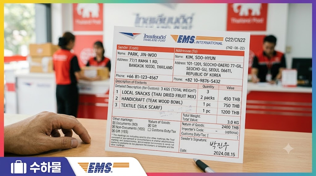 태국 우체국 international EMS 송장 및 세관 신고서 양식