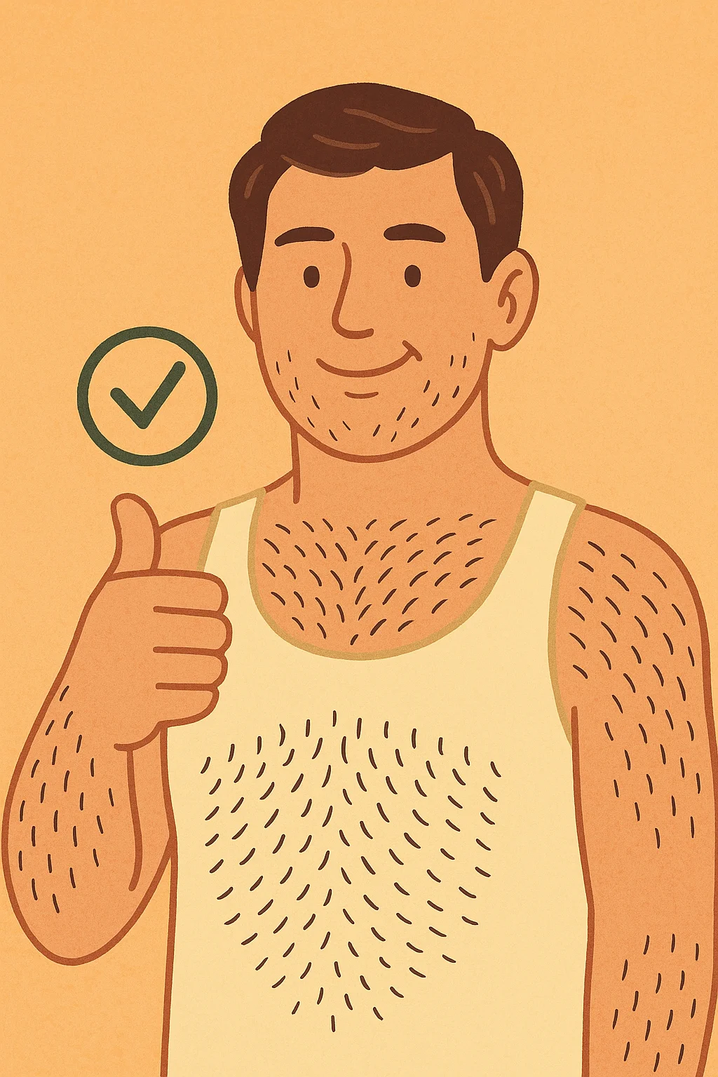 털이 많은 남성이 엄지척을 하는 모습의 일러스트, 털이 많은 사람의 건강 이미지