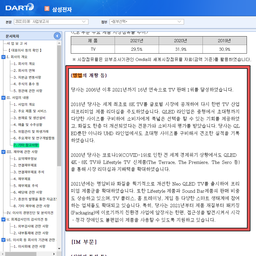 삼성전자 사업의 내용 - 기타 참고사항