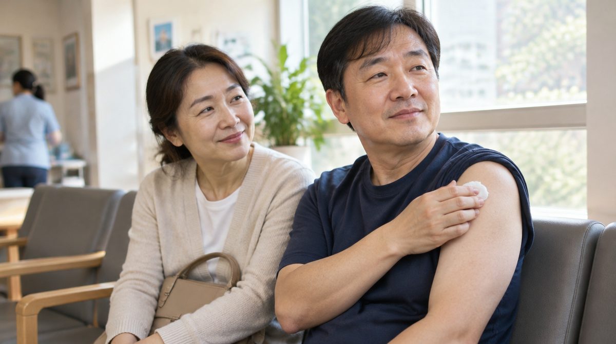 독감 예방접종 뒤 의원에서 20~30분 쉬며 상태를 살피는 모습
