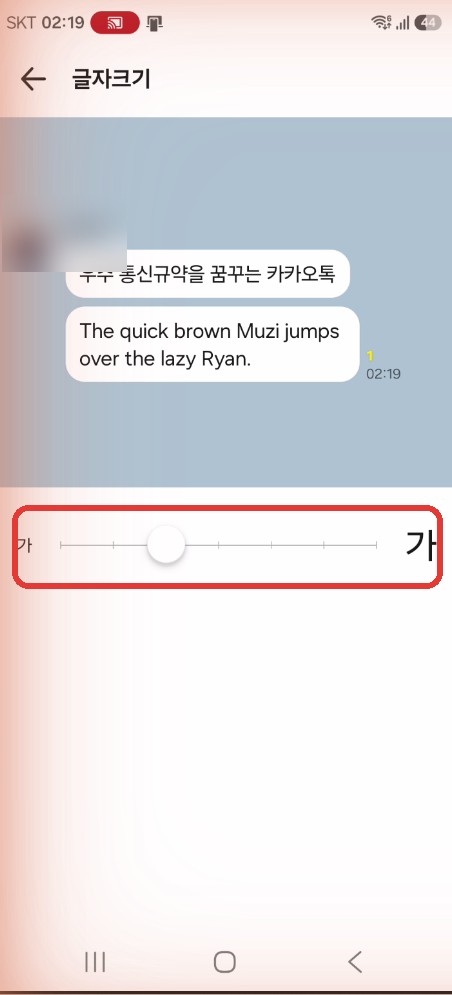 카카오톡 글자크기 조절 막대