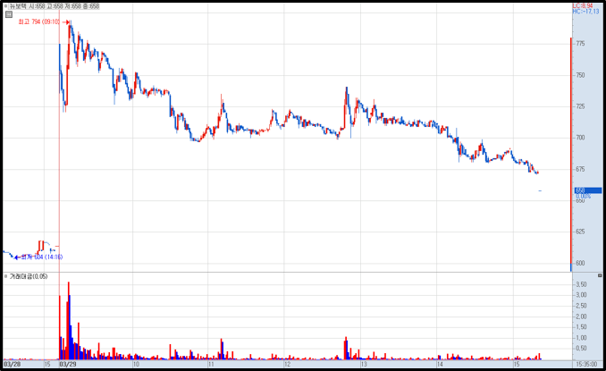뉴보텍 분봉 차트