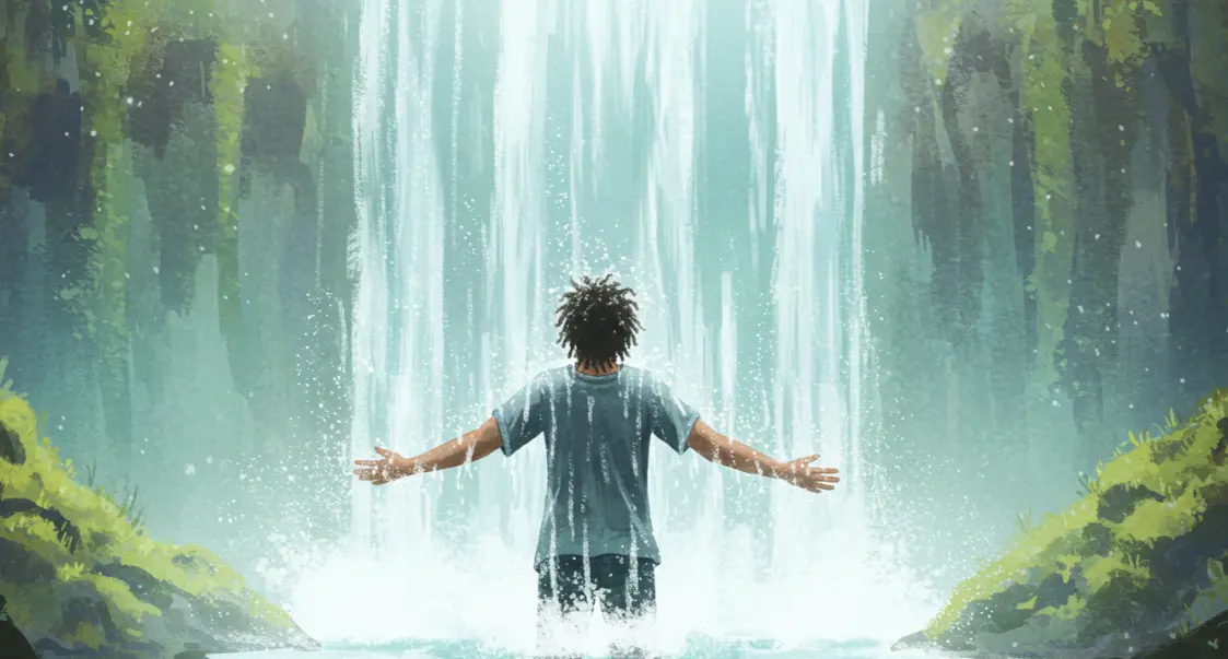 폭포 아래 서 있는 꿈