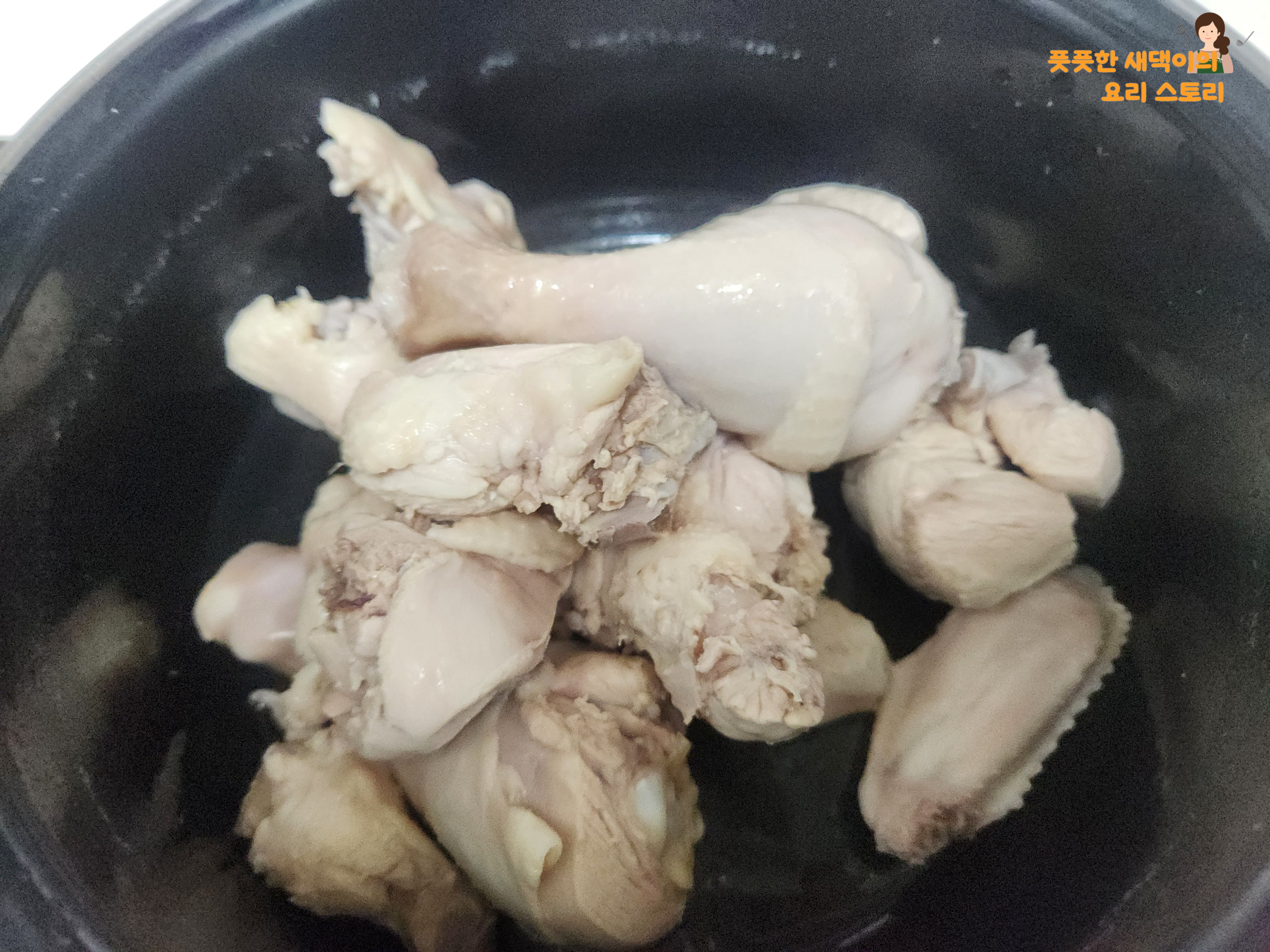 냄비에 닭고기 넣기