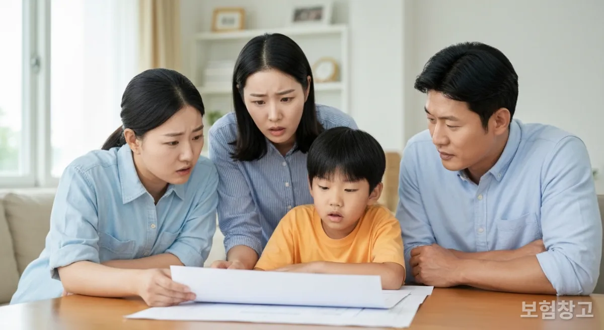 가족이 모여 주택 설계도면을 보며 집의 안전에 대해 논의하는 모습
