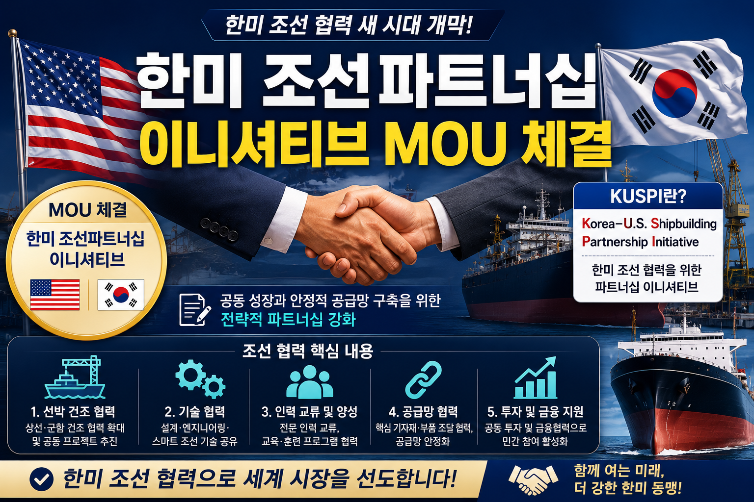 한미 조선파트너십 이니셔티브 MOU 체결, KUSPI 뜻과 조선 협력 핵심 정리
