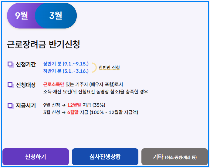9월 근로장려금 반기신청