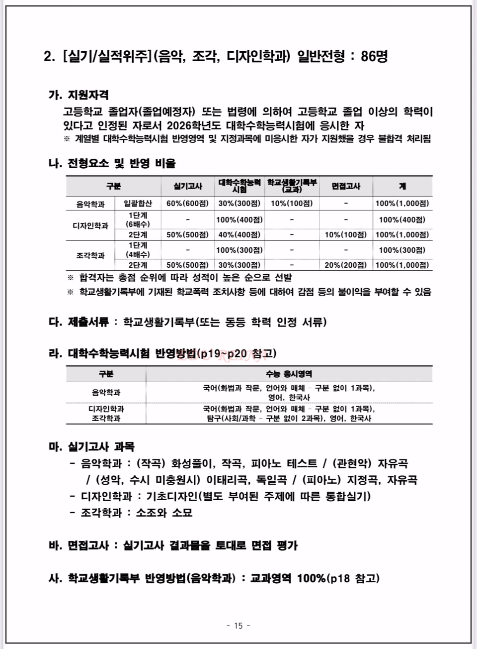 서울시립대-정시모집-실기실적-음악-디자인-조각