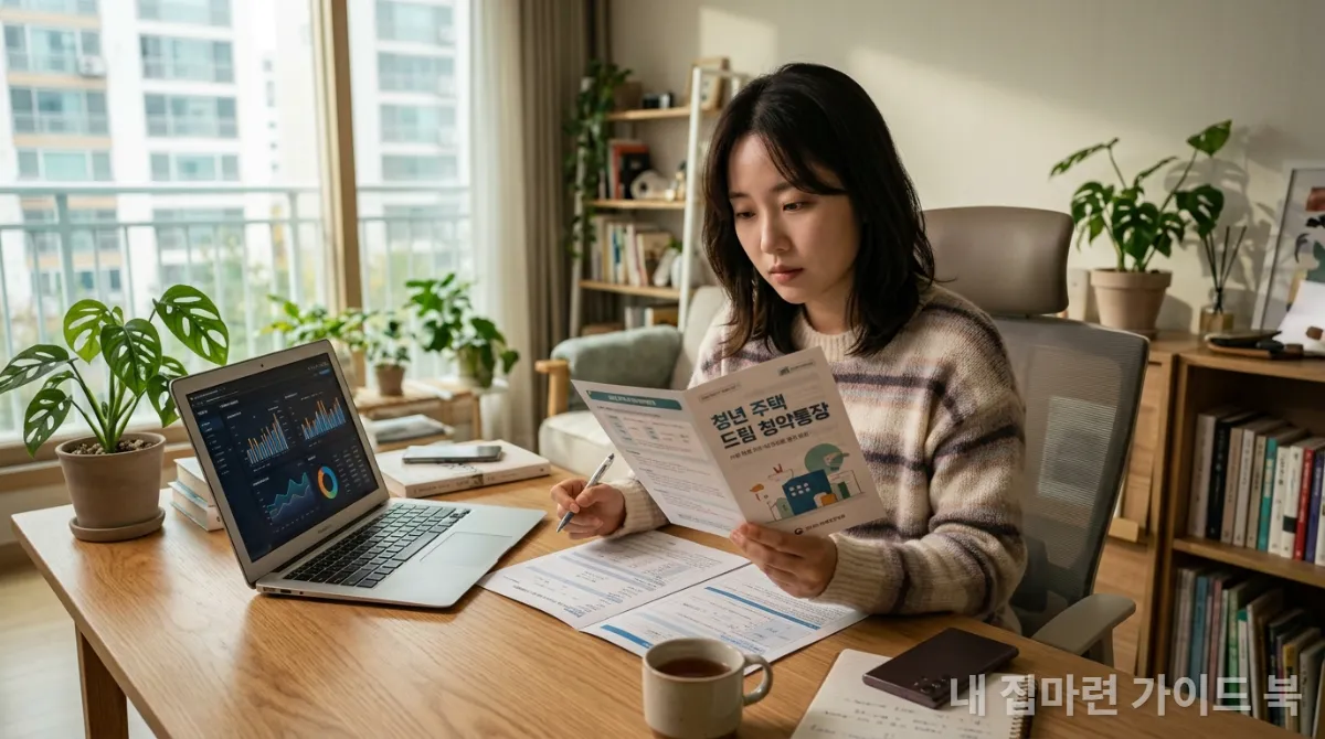 청년 주택드림 청약통장 서류를 검토하는 젊은 한국인