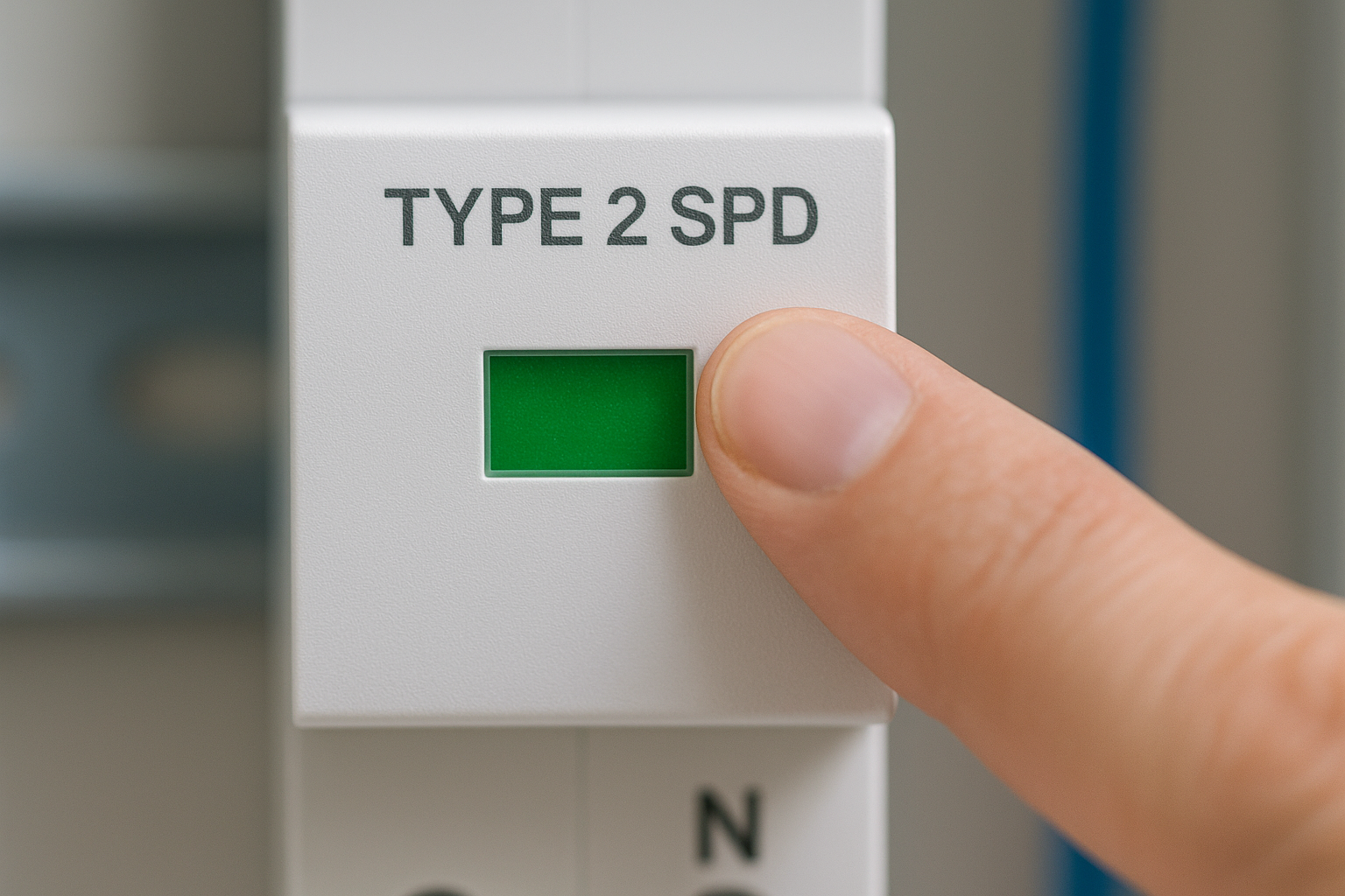 가정용 SPD 인디케이터를 손가락으로 확인하는 월간 점검 장면