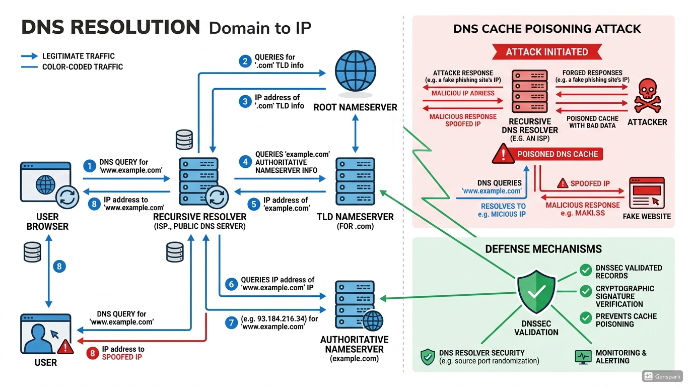 DNS 캐시 포이즈닝 (재귀 리졸버, DNSSEC, 다층 방어)