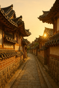 노을이 깔린 전주 한옥마을 골목