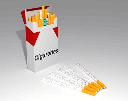 하얀색 담뱃갑에 꼭지가 노란색인 담배들이 가득하다. 주변에도 하얀색 담배들이 있다.