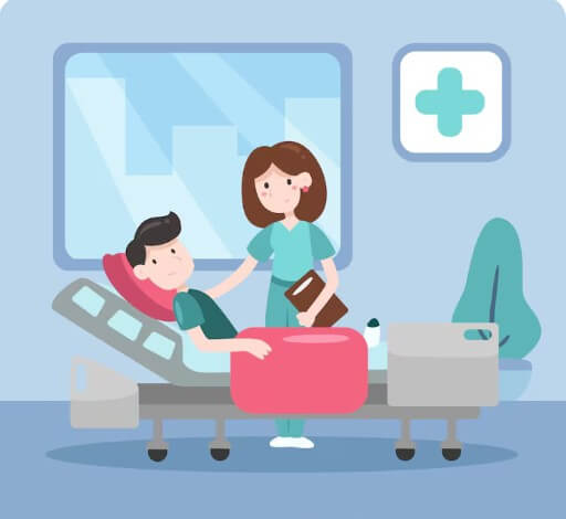 응급실에 누워 있는 환자와 간호사