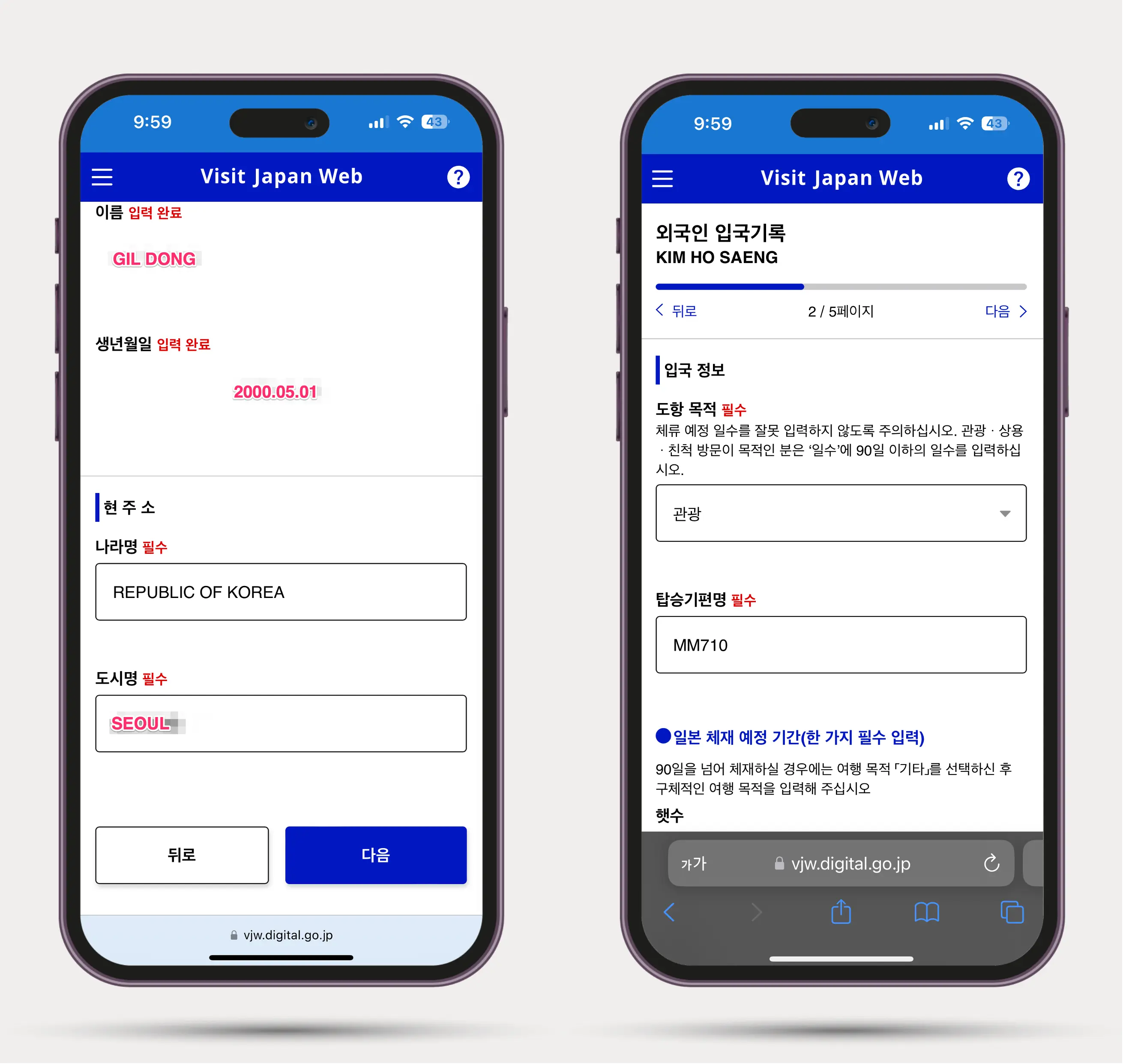 일본 입국 심사 정보 입력