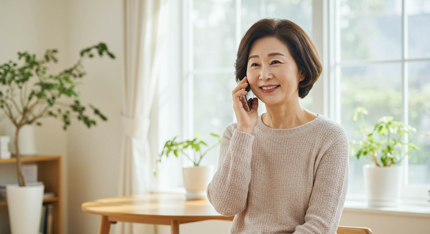 전화 통화 중인 여성