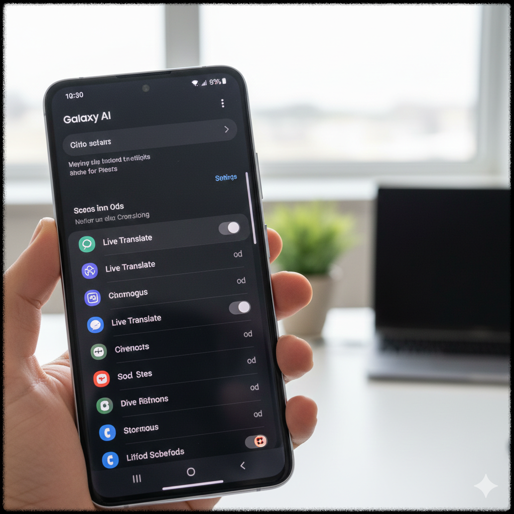 갤럭시 AI 설정 화면에서 Live Translate 옵션을 확인하는 모습