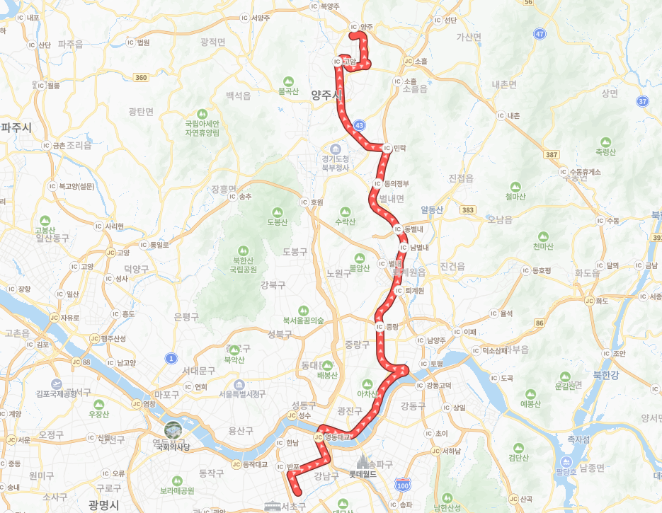 서울-양주-P9602(퇴근)번-버스-노선-지도