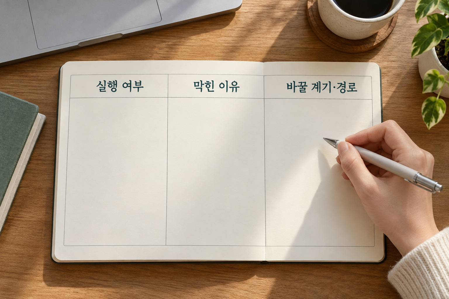 메모장에 실행여부&middot;막힌이유&middot;바꿀 계기&middot;경로 세 칸을 적는 손