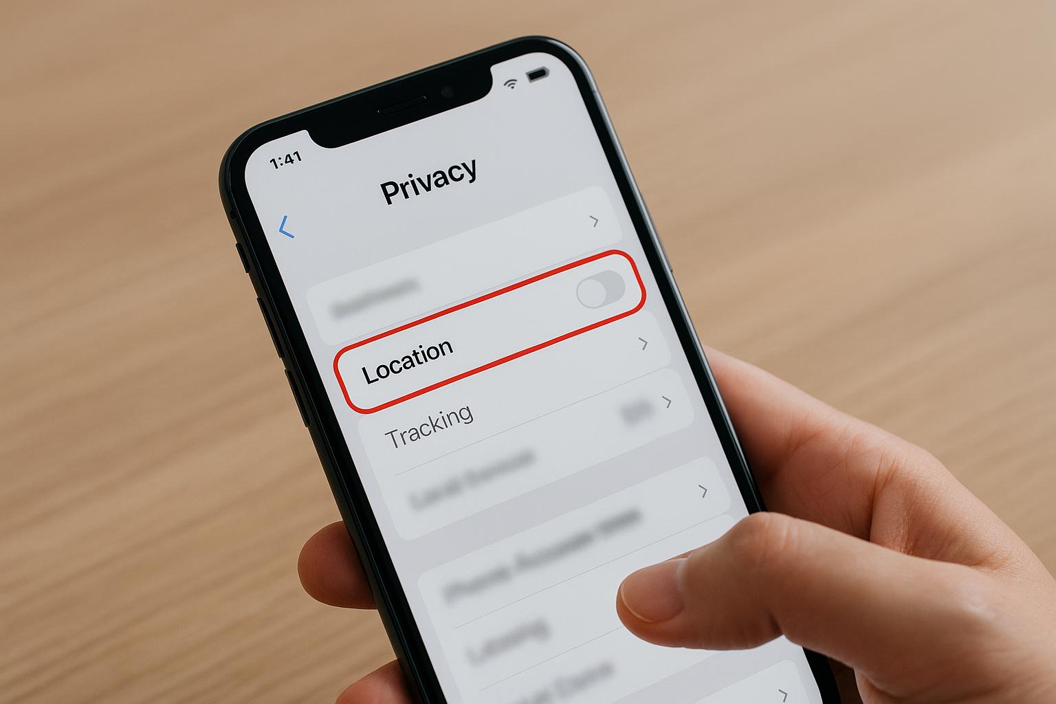 스마트폰 설정 화면에서 위치 공유를 끈 모습