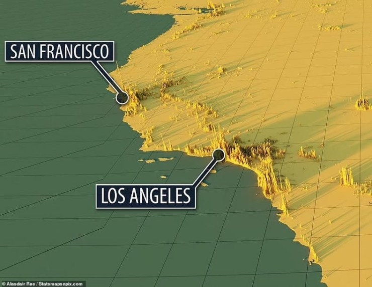 도심에 사람들이 얼마나 밀집해 사는지 적나라하게 보여주는 세계 인구 밀도 그래픽 The amazing 'spike maps' that will change the way you see Earth