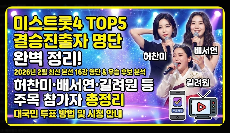 미스트롯4 결승진출자 명단 [본선 4차 16인] TOP5 유력 후보 분석 및 투표 방법