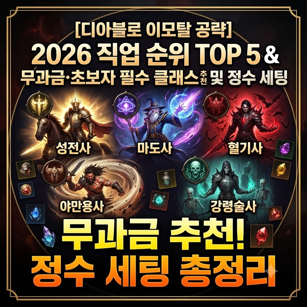 2026 디아블로 이모탈 직업 순위 티어표 무과금 추천 클래스 전설 정수 세팅 공략