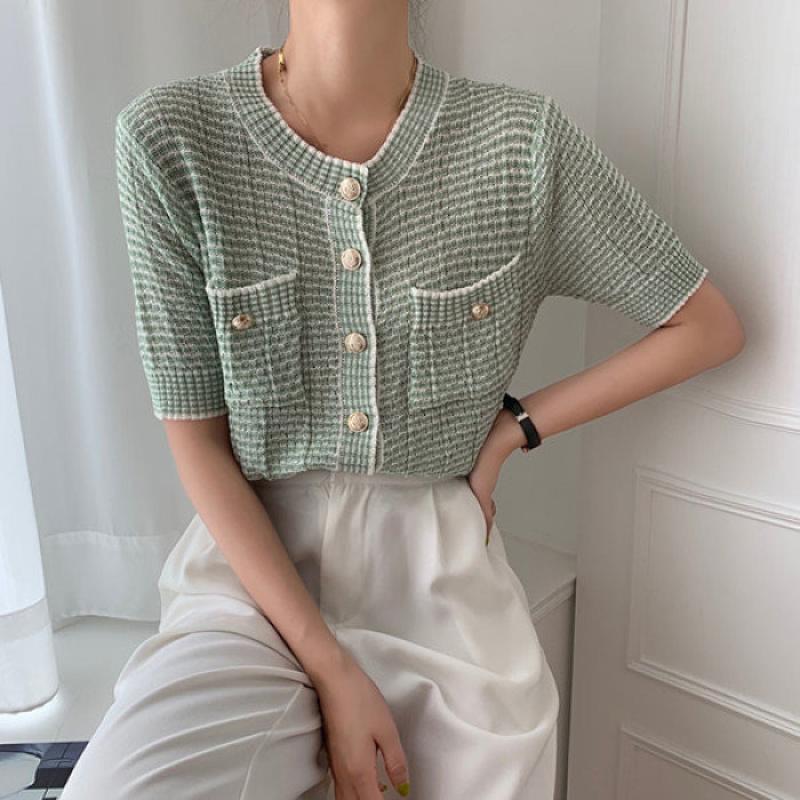 슈팅스타 단정 여름 니트 반팔 트위드 자켓 반팔 가디건