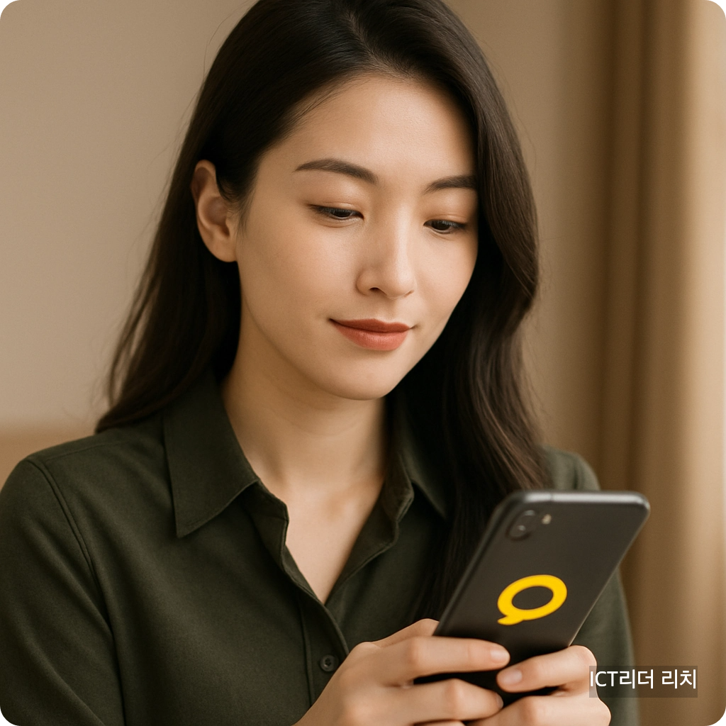 카카오톡을 사용하는 여성의 자연스러운 모습 - 대표 썸네일