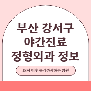 부산 강서구 야간진료 정형외과 병원 (18시 이후 늦게까지하는 병원)