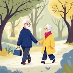 산책중인 기초연금 수급조건 노부부